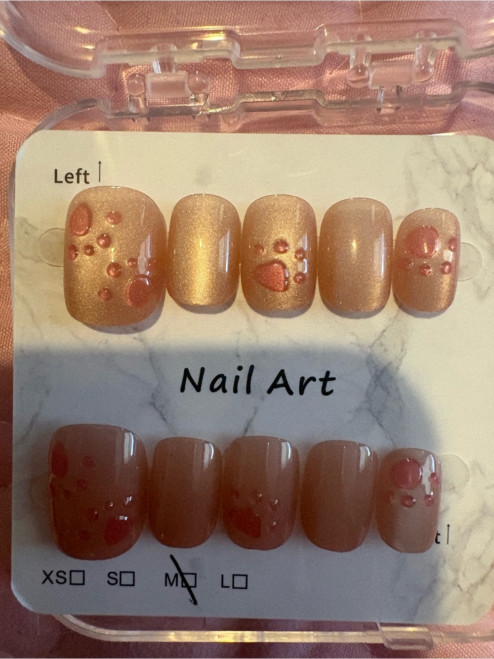 Peachy Pink Press-On Nail Set with 3D Pawprint Accents - Medium
